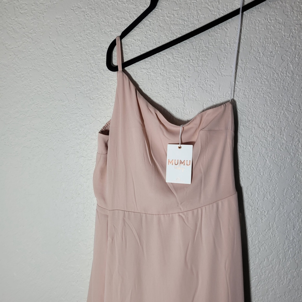 New Show Me Your Mumu Shannon One Shoulder Dress Dusty Blush Crisp Women's Large - Picture 5 of 12